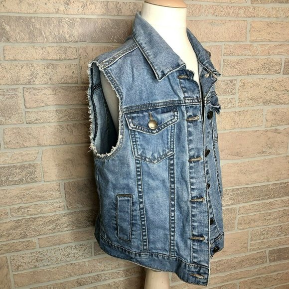 Denim 4 Us Very Distressed Light Blue Jean Vest Women's Size Small - Picture 5 of 8